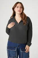 Women's Half-Zip Cropped Rib-Knit Pullover in Charcoal