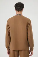 Men Ribbed Knit Crew Neck Top in Deep Taupe Large