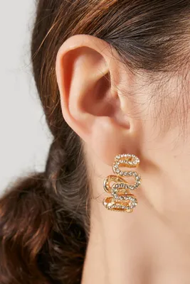 Women's Rhinestone Wavy Hoop Earrings in Gold/Clear