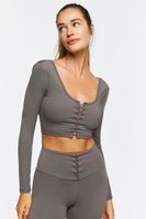 Women's Active Lace-Up Long-Sleeve Crop Top in Charcoal, XS