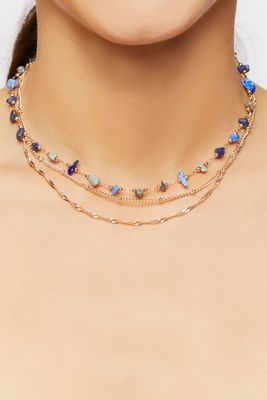 Women's Faux Stone Layered Necklace in Blue/Gold