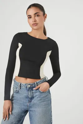 Women's Colorblock Long-Sleeve Crop Top