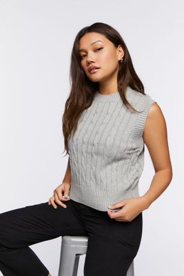 Women's Cable Knit Sweater Vest in Heather Grey Large