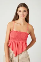 Women's Smocked Handkerchief Cropped Cami in Cayenne, XL