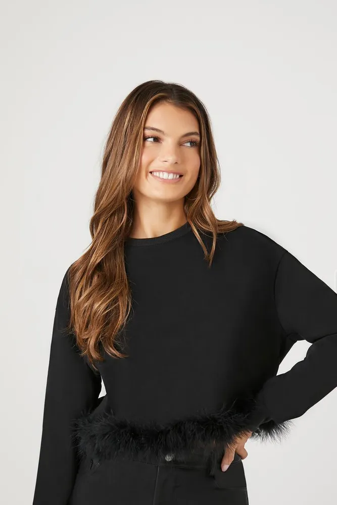 Women's Feather-Trim Pullover Black