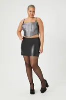 Women's Metallic Corset Cropped Cami in Silver, 2X