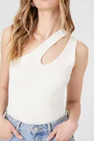 Women's Sweater-Knit One-Shoulder Bodysuit in White Medium