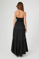 Women's Strapless Tiered Maxi Dress in Black Medium