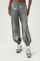 Women's Metallic Parachute Joggers in Silver Small