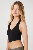 Women's Seamless Ribbed Knit Halter Top in Black, M/L