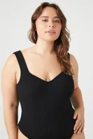 Women's Sweater-Knit Tank Bodysuit in Black, 2X