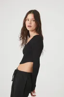 Women's Seamless Curved-Hem Crop Top in Black Large