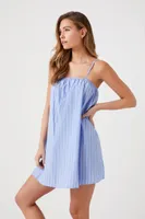 Women's Pinstriped Poplin Mini Dress in Light Blue, XL