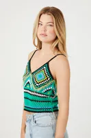 Women's Geo Sweater-Knit Cropped Cami in Green Small