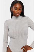 Women's Lettuce-Edge Mock Neck Bodysuit in Grey Small