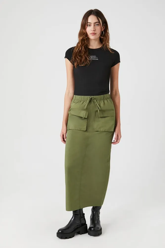Forever 21 Women's Drawstring Wide-Leg Pants in Olive, XS