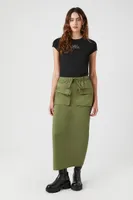 Women's Cargo Midi Skirt in Olive, XS