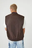 Men Zip-Up Ribbed-Trim Vest in Cocoa, XL