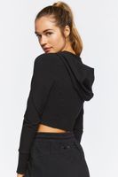 Women's Active Hooded Half-Zip Crop Top in Black Small