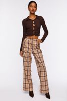 Women's Plaid Straight-Leg Pants in Brown Large