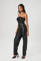 Women's Faux Leather Strapless Jumpsuit in Black Small