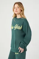 Women's Fleece New York Graphic Pullover in Green Small