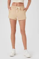 Women's Frayed Drawstring Shorts in Taupe Small