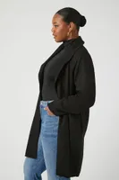Women's Faux Suede Cocoon Coat in Black, 3X