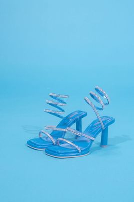 Women's Rhinestone Ankle-Wrap Stiletto Heels in Blue, 8