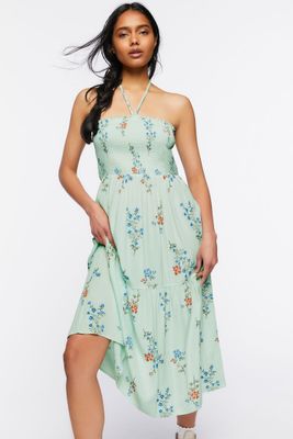 Women's Floral Print Halter Midi Dress