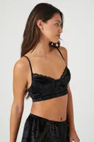 Women's Lace-Trim Velour Bra in Black Small