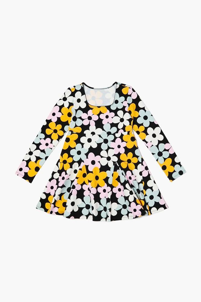 Girls Floral Print Dress (Kids) in Black, 11/12