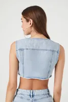 Women's Frayed Denim Crop Top in Light Denim Large