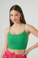 Women's Textured Lace-Back Cropped Cami in Green Large