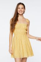 Women's Floral Smocked Tie-Strap Mini Dress in Yellow Large