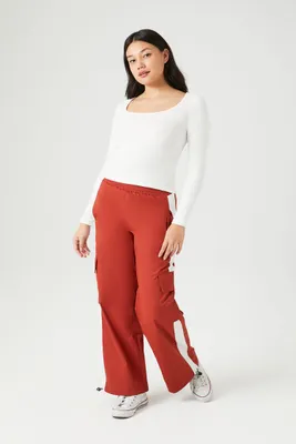 Women's Twill Side-Striped Cargo Pants in Red/White, XL