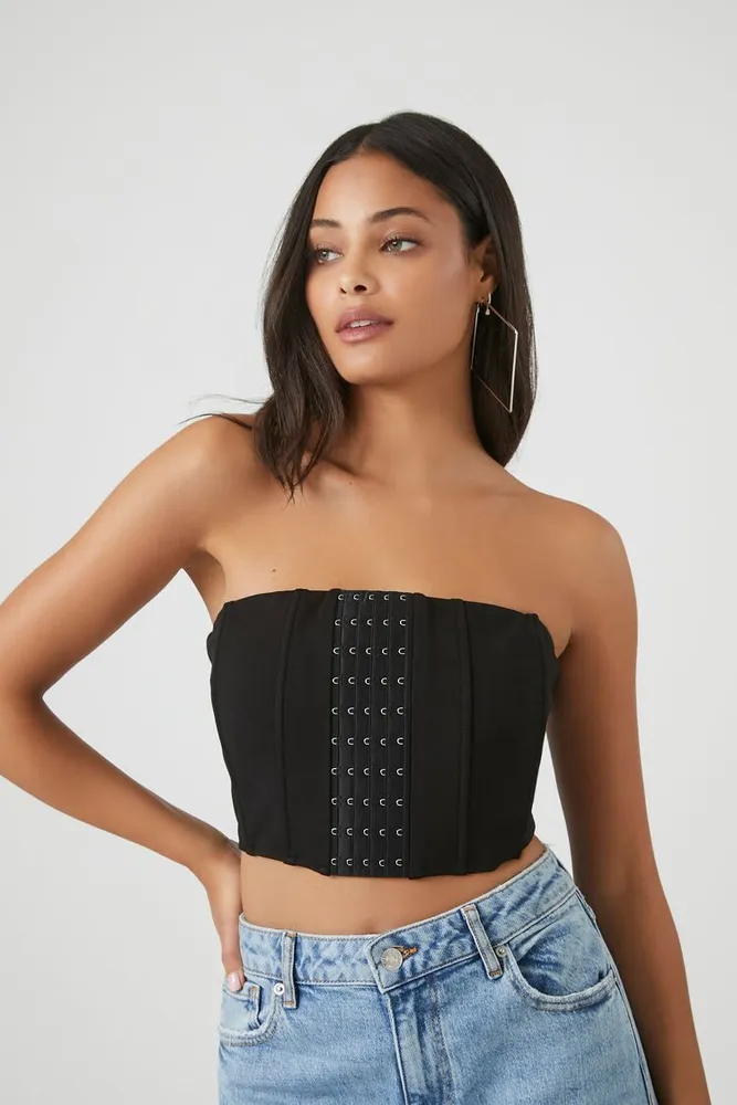 Women's Hook-and-Eye Cropped Tube Top in Black, XS