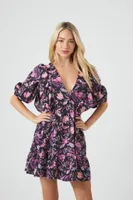 Women's Floral Print Mini Dress in Black Small