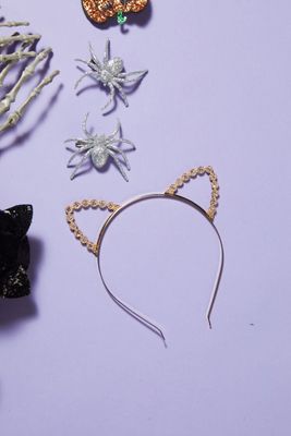 Faux Gem Flower Cat-Ear Headband in Gold