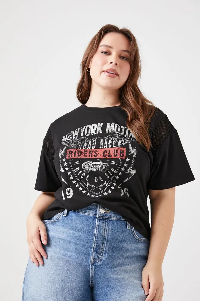 Women's New York Motor Graphic T-Shirt in Black, 0X