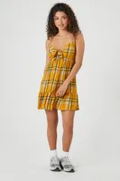 Women's Plaid Babydoll Mini Dress in Yellow Large