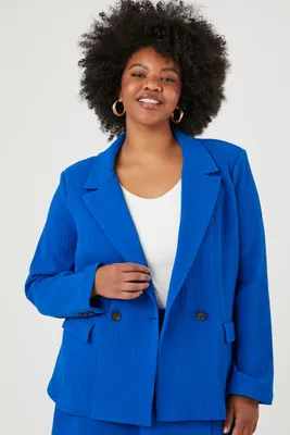 Women's Crinkled Double-Breasted Blazer in Sapphire, 3X