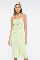 Women's Ruched Cutout Halter Midi Dress in Wild Lime Medium