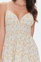 Women's Floral Print Mini Dress in Ivory Large