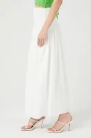 Women's Smocked Poplin Midi Skirt in White, XL