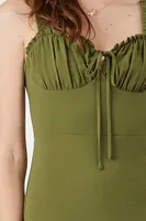 Women's Ruffle-Trim Sweetheart Midi Dress in Olive Small