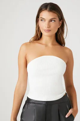 Women's Sweater-Knit Tube Top in White Large