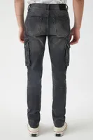 Men Slim-Fit Mid-Rise Cargo Jeans Washed Black,