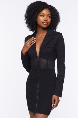 Women's Mesh Cutout Blazer Mini Dress in Black Small