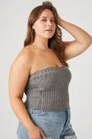 Women's Glitter Sweater-Knit Tube Top Charcoal,